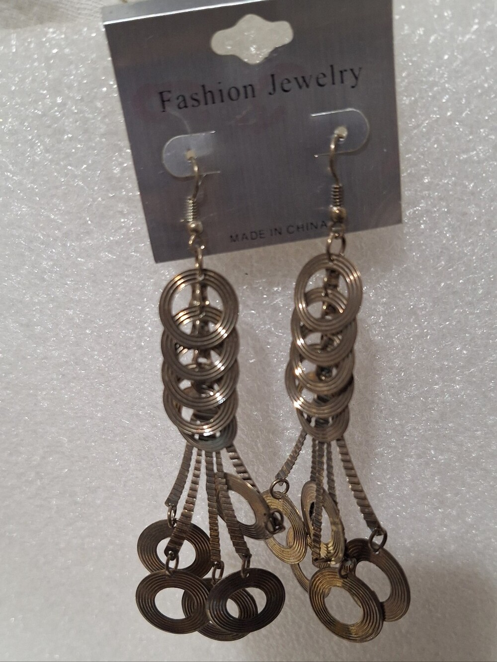 Fashion Jewelry Gold-Tone Stacked Ring Dangle Earrings